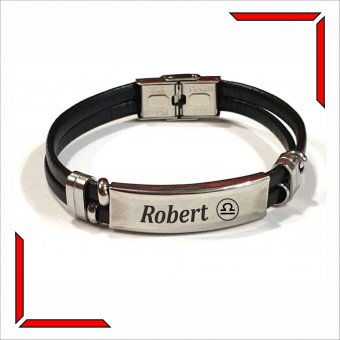 Bratara neagra personalizata - Nume si zodie