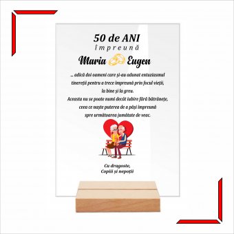 Placheta plexiglas pe suport de lemn - 50 de ani casatorie