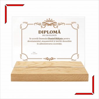 Placheta plexiglas pe suport de lemn - diploma