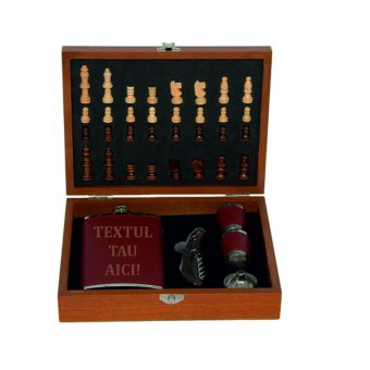 Set personalizat plosca (sah + briceag + pahare + tirbuson)